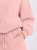 Round Neck Dropped Shoulder Top and Drawstring Shorts Set