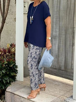 Full Size Round Neck Short Sleeve Top and Pants Set Plus Size