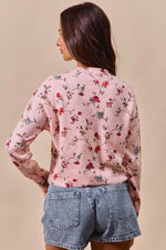 SO ME Floral Print Button Front Sweater Cardigan Top