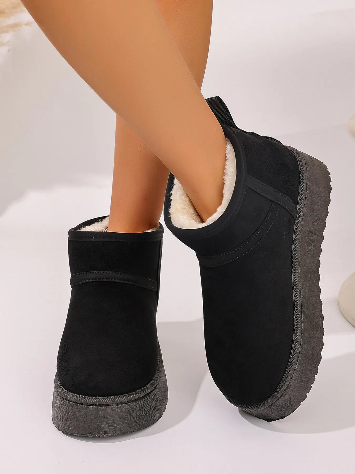 Platform Winter Ankle Boots with Cozy Fleece Lining - Ladyez