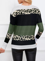 Leopard Color Block Striped Knit Top