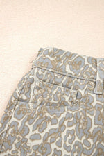 Raw Edge Leopard Print Denim Shorts