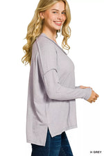 Zenana Soft Melange Hacci Exposed Seam Hi-low Tee