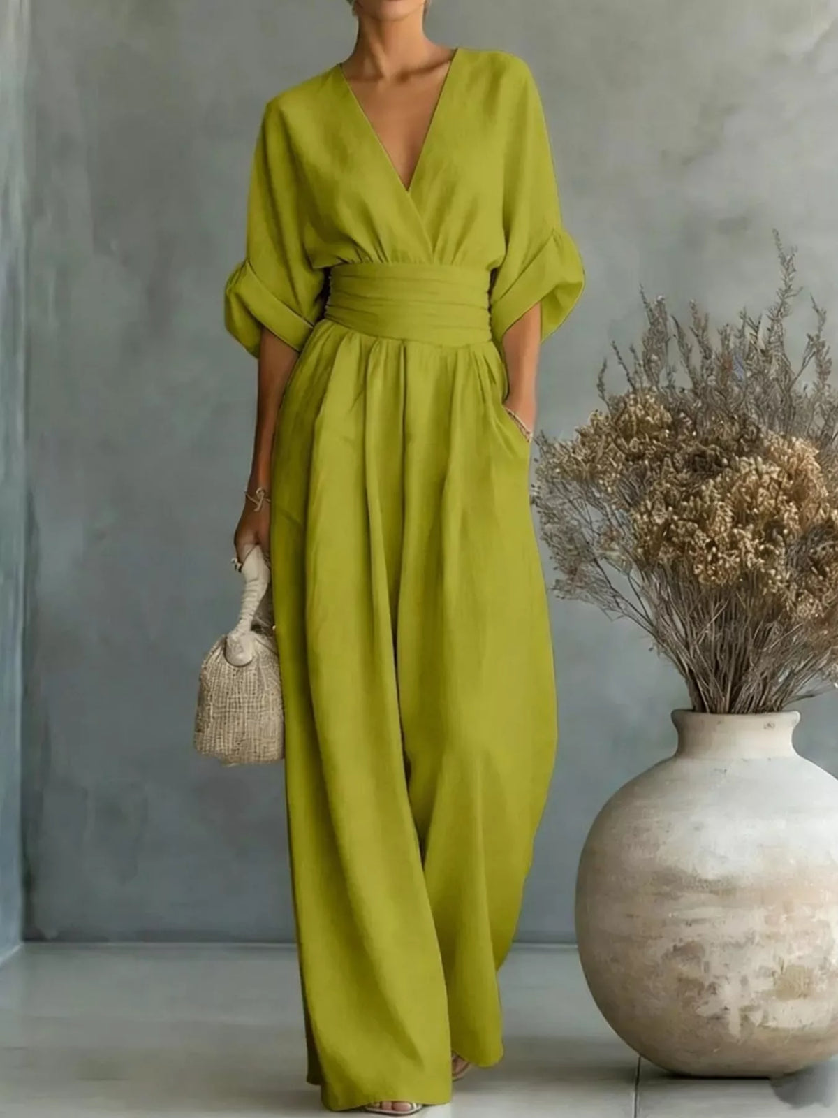 Full Size Half Sleeve Wide-Leg Jumpsuit Plus Size