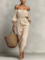t Off-Shoulder Smocked Waist Maxi Dress