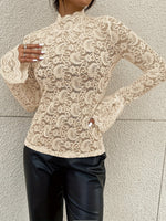 Mock Neck Long Sleeve Lace Top - Ladyez