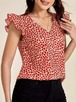 Floral Print Ruffle Sleeve V-Neck Blouse