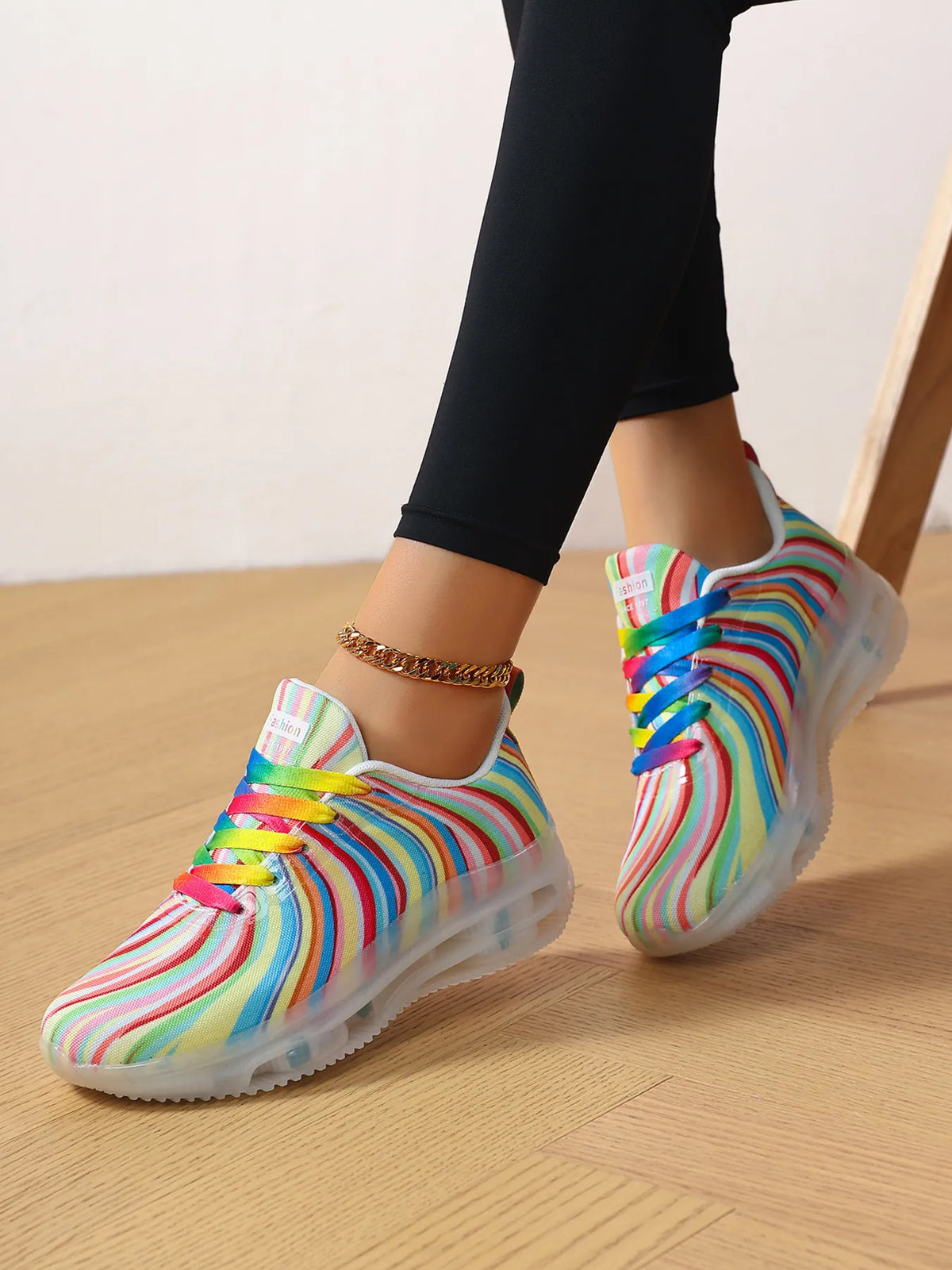 Rainbow Swirl Lace Up Athletic with Transparent Sole - Ladyez