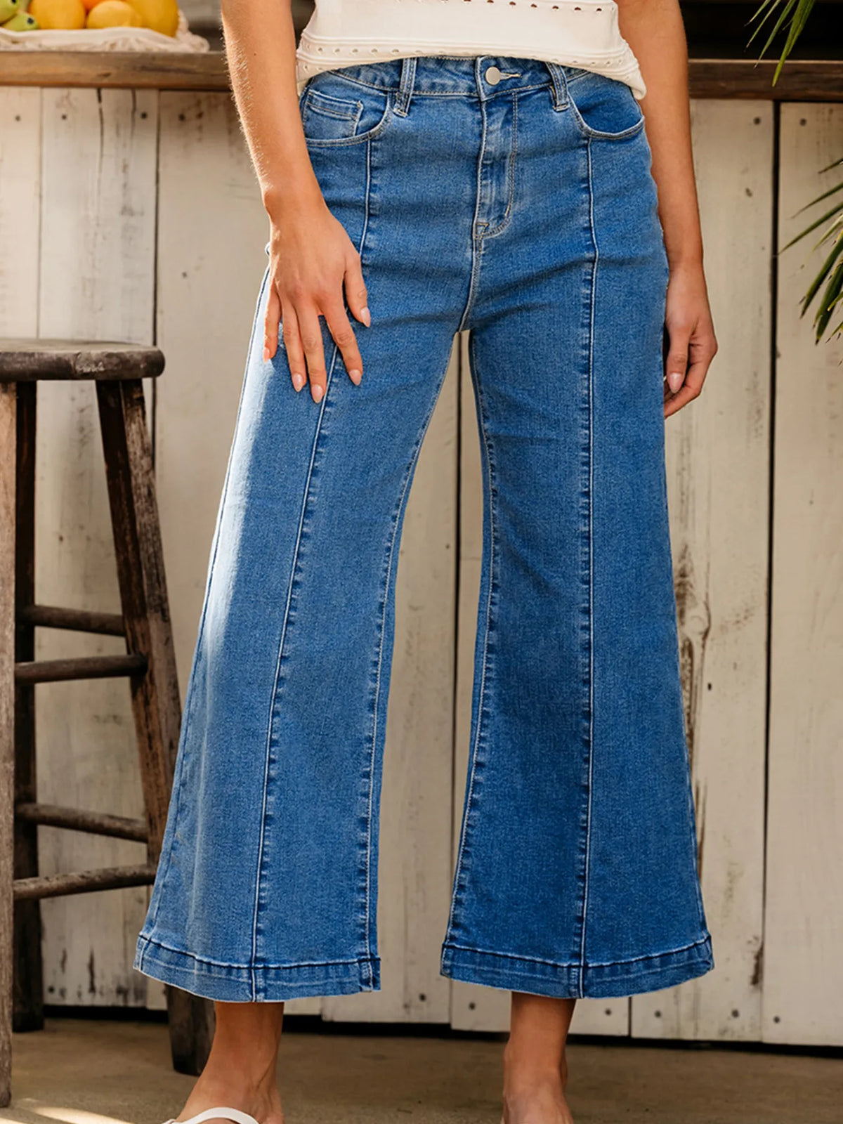 Seam Detail Flared Bottom Ankle Length Jeans - Ladyez