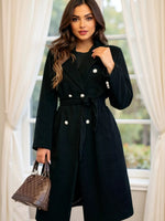Double-Breasted Tie Waist Overcoat