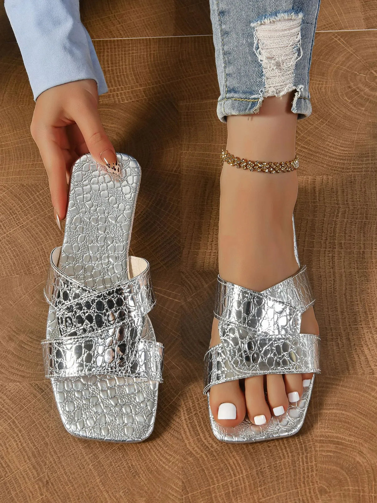 Cutout Open Toe Flats Slippers - Ladyez