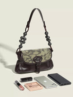 Beaded Handle Flap Shoulder Bag