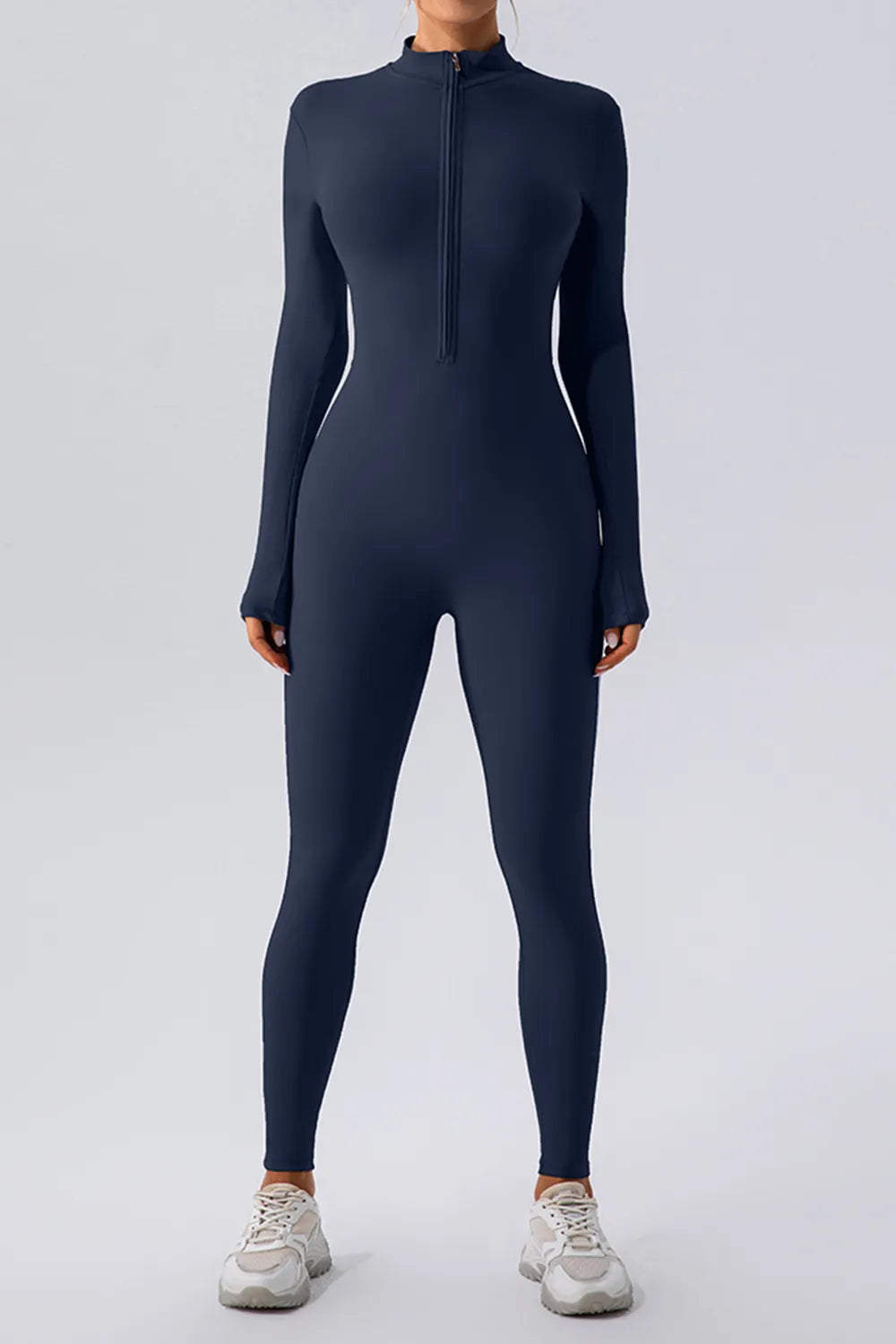 Half Zip Mock Neck Active Jumpsuit - Ladyez