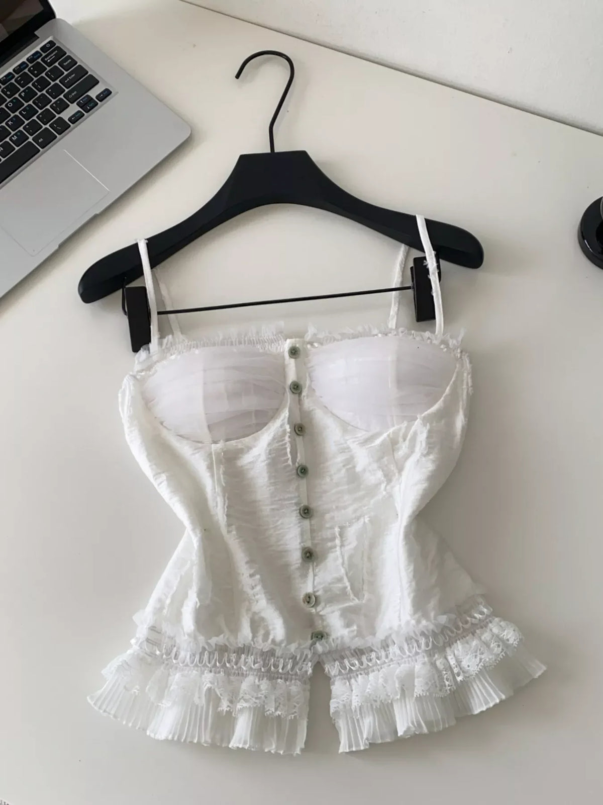 Lace Trimmed Ruffled Hem Tank