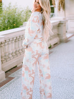 Printed Long Sleeve Top and Wide Leg Pants Lounge Set - Ladyez