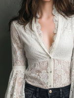 Full Size Lace Flare Sleeve Blouse Plus Size