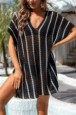 Angel Wings Openwork V-Neck Short Sleeve Cover Up - Ladyez