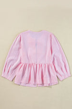Tied Bow Striped Round Neck Blouse