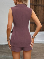 Sleeveless Blazer & Shorts Set with Tie Waist