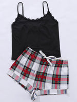 Plus Size Lace Trim Scoop Neck Cami and Printed Shorts Pajama Set - Ladyez