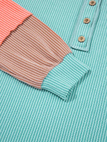 Color Block Ribbed Knit Henley Sweatshirt