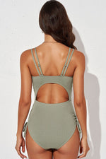 Tied Cutout Plunge One-Piece Swimsuit - Ladyez