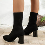 Point Toe Knit Sock Boots with Block Heels