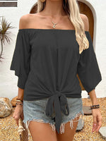 Tied Solid Off-Shoulder Blouse - Ladyez