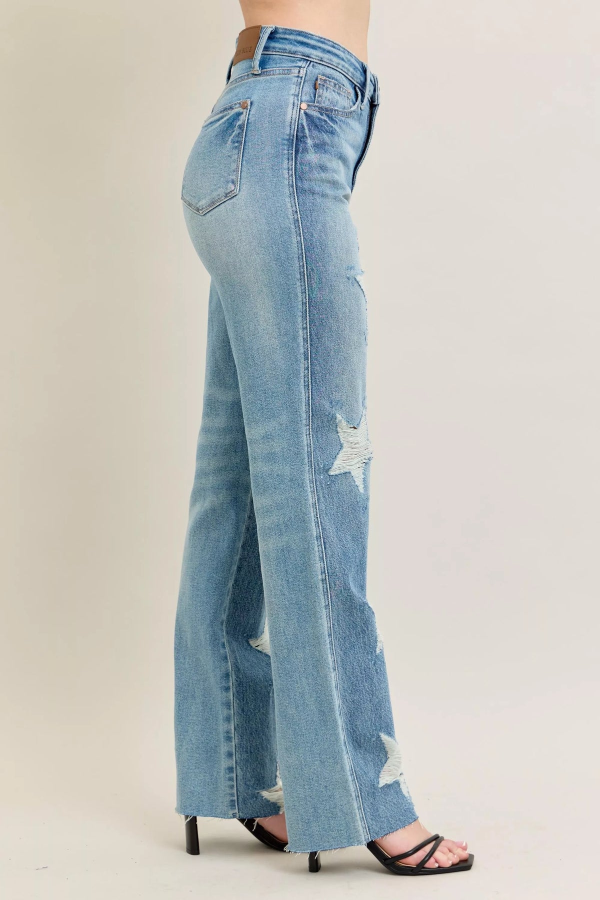 Judy Blue Full Size High WaistRigid Magic Star Shaped Destroy 90's Straight Jeans Plus Size
