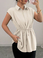 Drawstring Waist Cap Sleeve Shirt