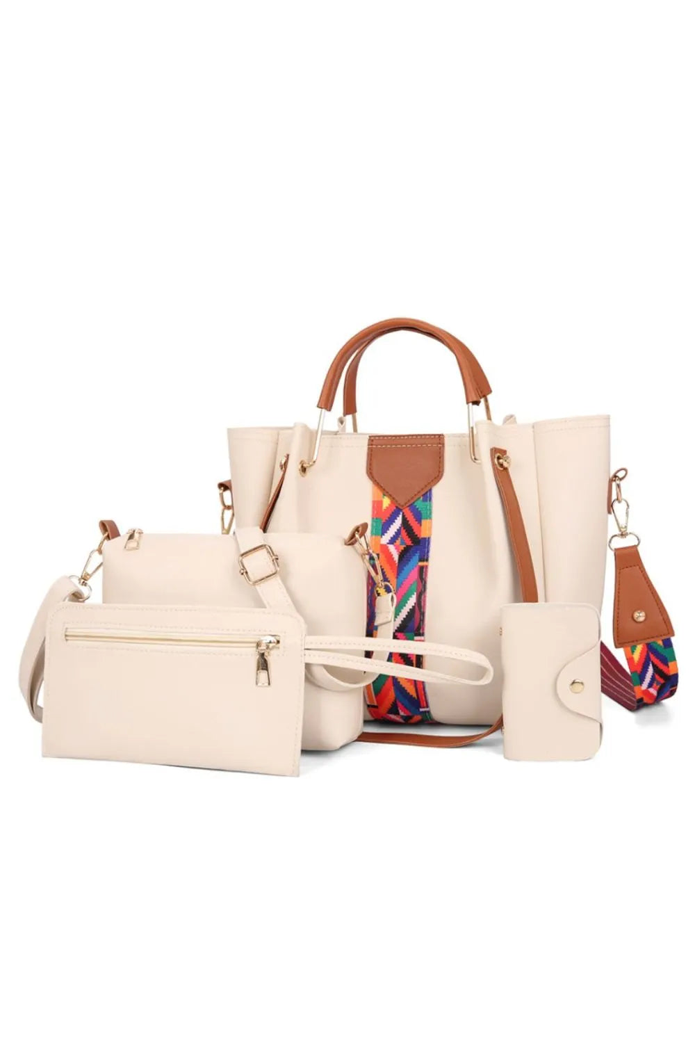 4-Piece Geometric Strap Bag Set - Ladyez