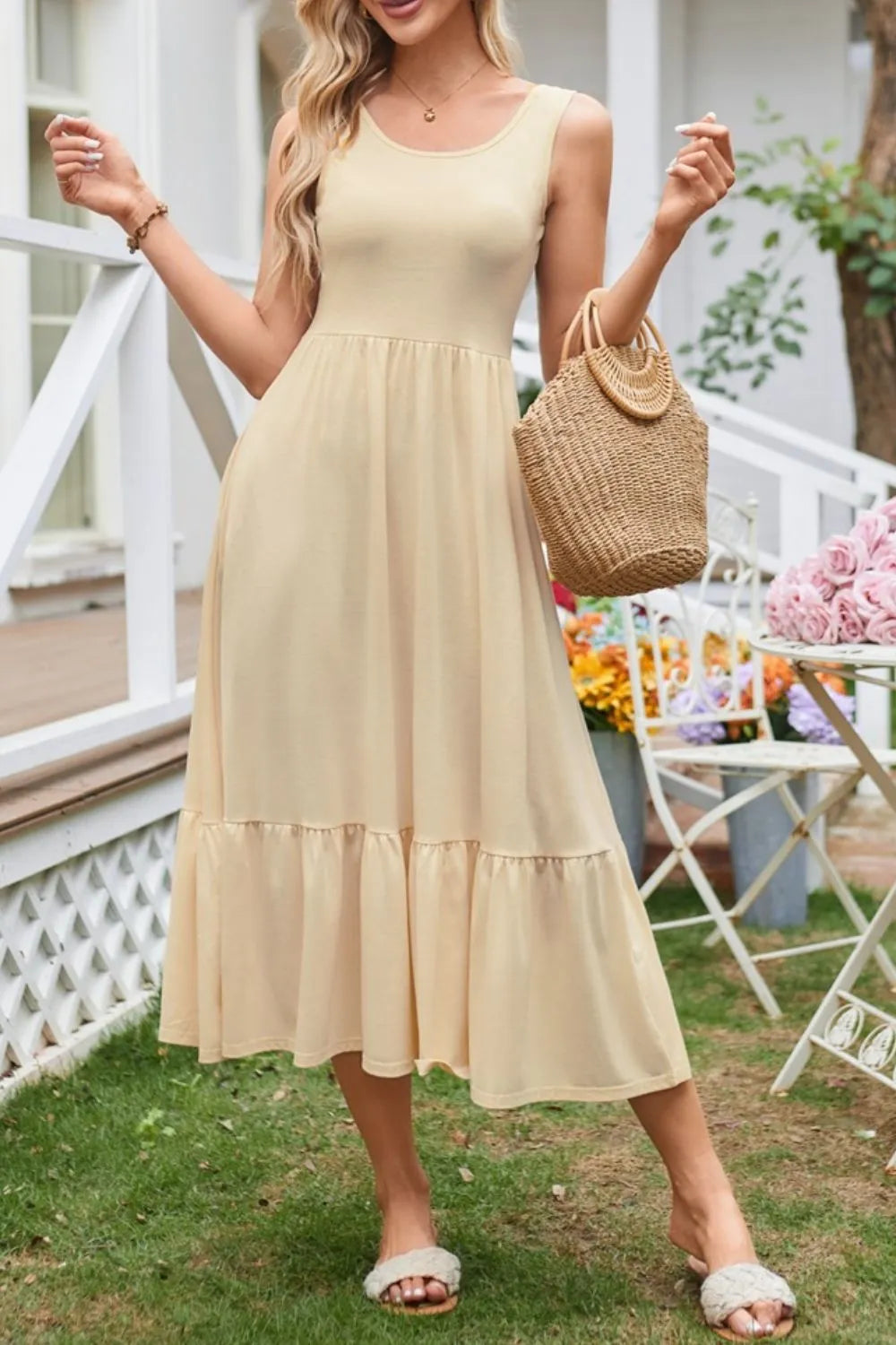 Round Neck Wide Strap Tank Dress