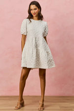 SO ME Floral Jacquard Diagnol Tiered Short Mini Dress