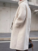 Plus Size Drawstring Zip Up Turtleneck Sherpa Coat