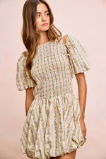 BiBi Floral Bow Tie Attachable Puff Sleeves Dress