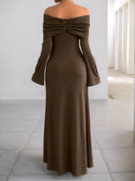 Off-Shoulder Long Sleeve Bodycon Maxi Dress - Ladyez