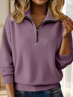 Full Size Half Zip Dropped Shoulder Sweater Plus Size