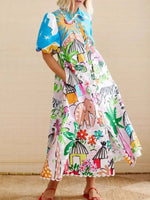 Button Down Tropical Short Sleeve Shirt Dress