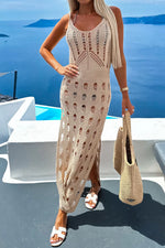 Openwork Slit Scoop Neck Sleeveless Cover Up - Ladyez