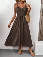 Sleeveless Smocked Casual Midi Dress