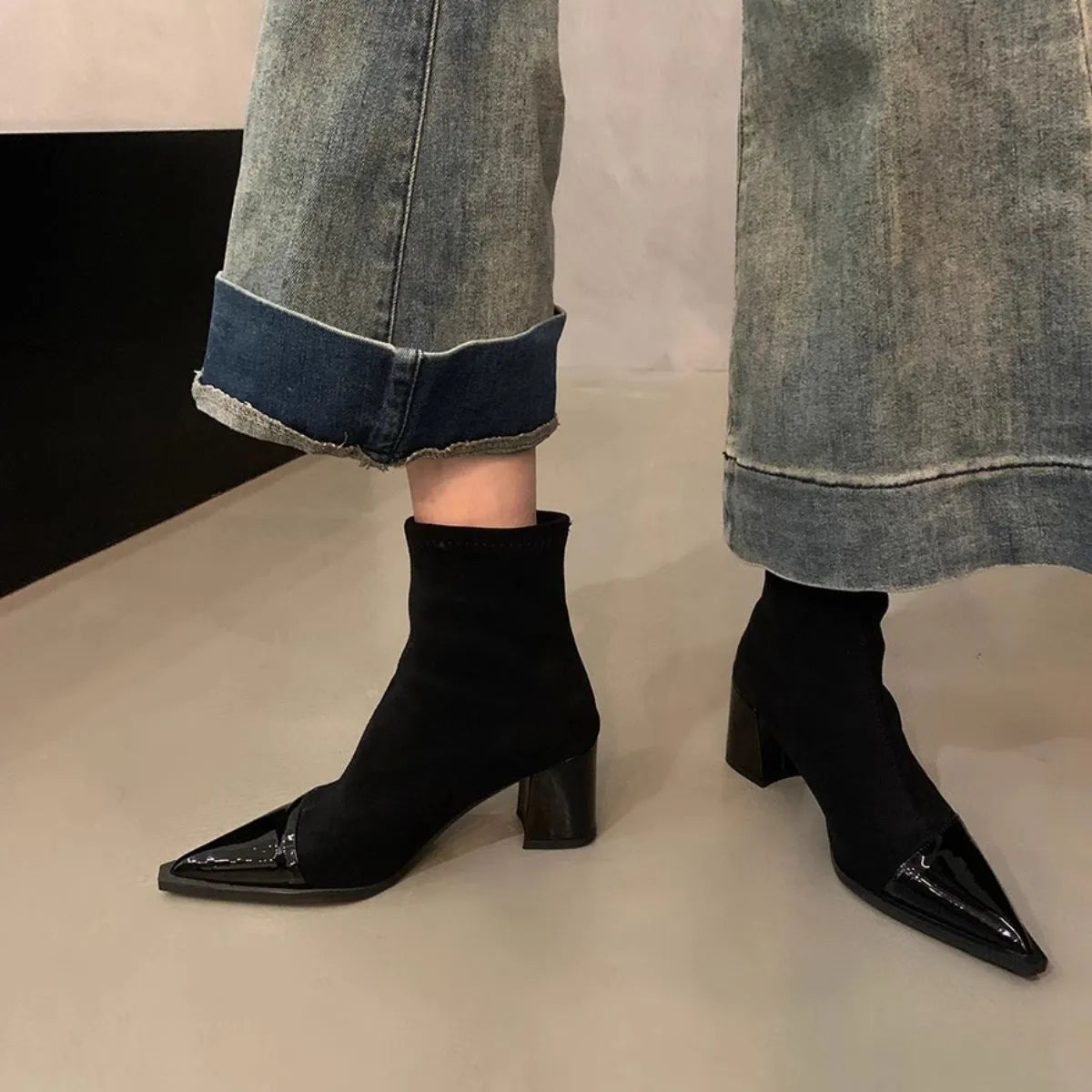 Point Toe Block Heels Boots - Ladyez