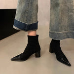 Point Toe Block Heels Boots - Ladyez