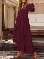 Full Size V-Neck Long Sleeve Tiered Maxi Dress Plus Size