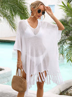 Angel Wings Fringe Trim Dolman Sleeve Openwork Cover-Up - Ladyez