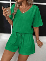 V-Neck Half Sleeve Top and Shorts Set - Ladyez