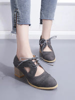 Lace-Up Block Heel Pumps - Ladyez