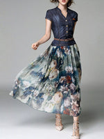 Full Size Patchwork Floral Print Chiffon Dress Plus Size