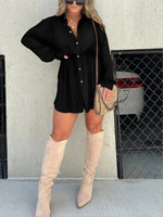 Full Size Button-Down Mini Shirt Dress Plus Size