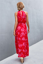 Printed Sleeveless Tie Waist Maxi Dress - Ladyez