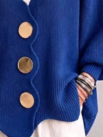 Full Size Scalloped-Edge Oversized Button-Down Cardigan Plus Size